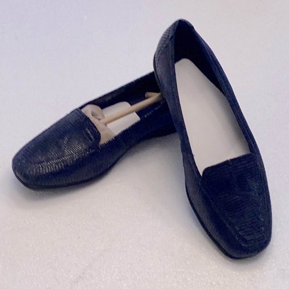 Clark's Haydn gloss navy snake- patterned leather slip ons NWOB
